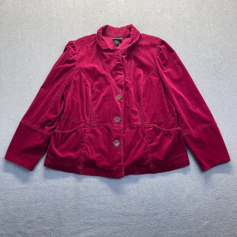 Lane Bryant Blazer Women Size 22 Red Suit Jacket 3‎ Buttons Velvet Corduroy - Picture 1 of 11